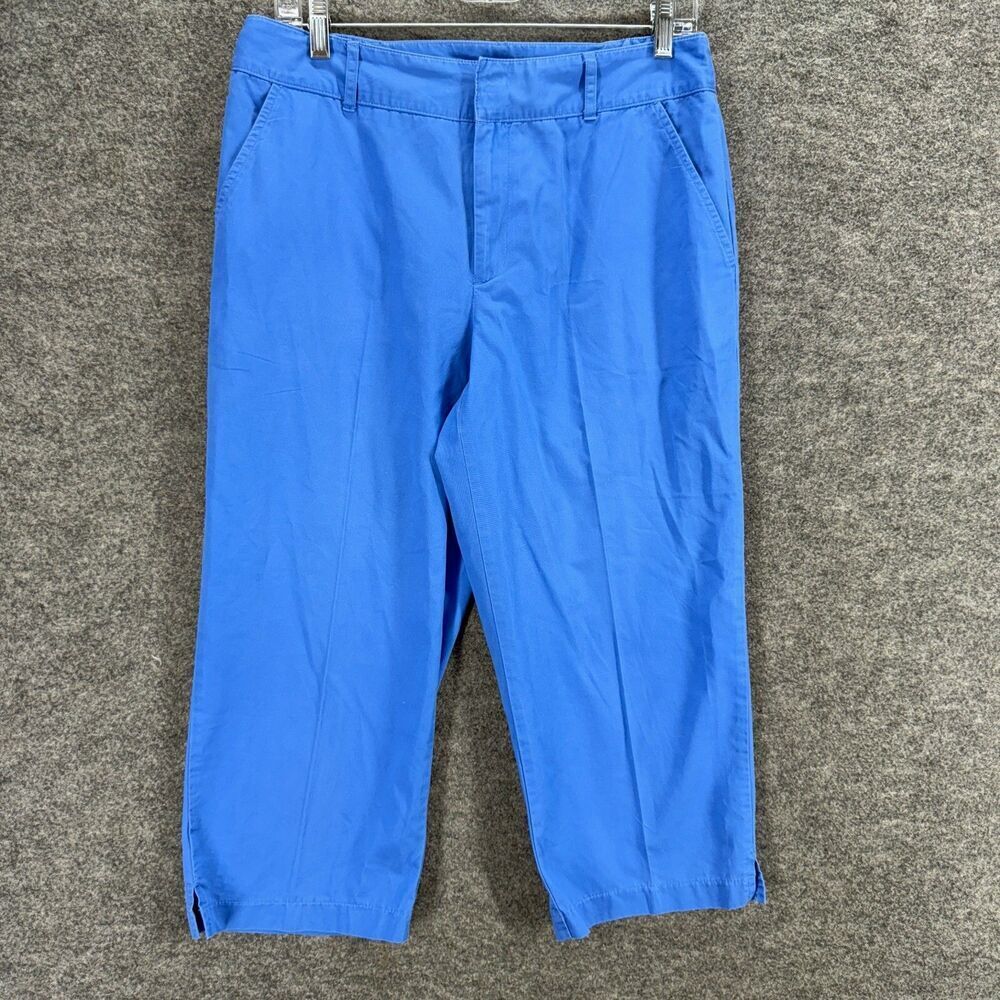 Sag Harbor Dress Pants Women 8P Petite Blue Mid Rise Pleated Straight Cotton